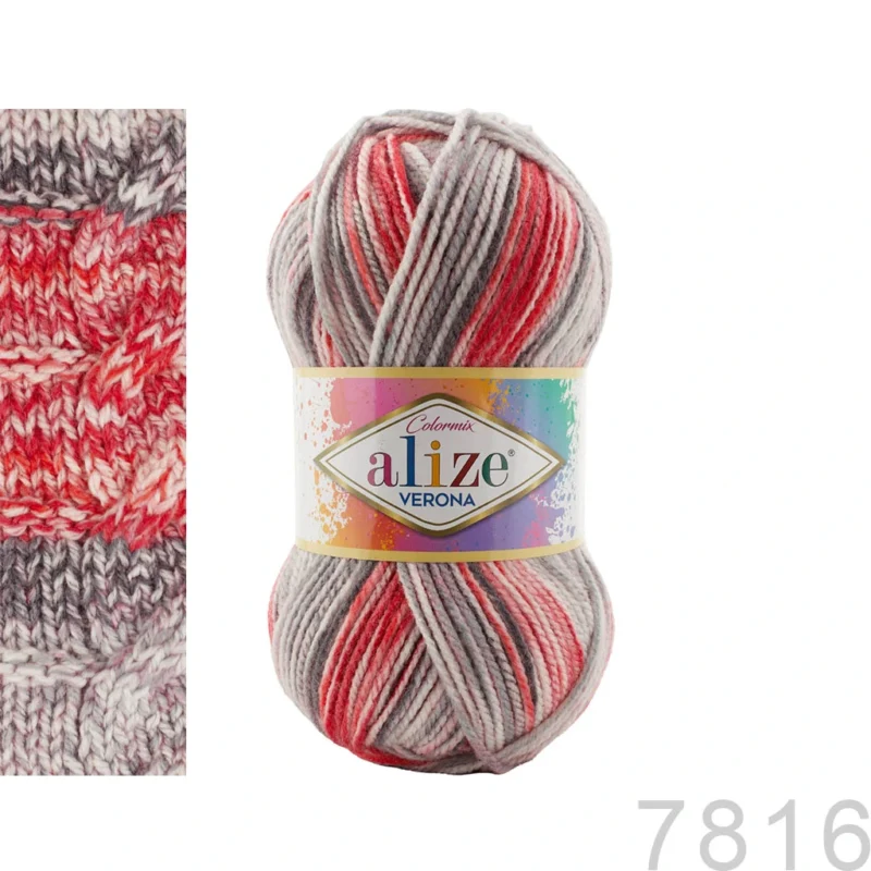 Alize Verona 7816 წითელი და ნაცრისფერი წინწკლებით